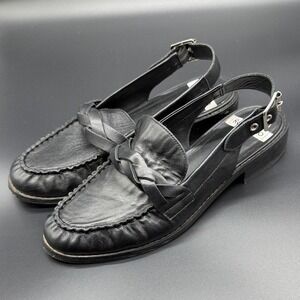 Rag & Co‎ Black Leather Loafer Slingback Heels Women Size 8